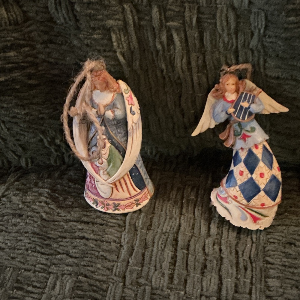 Jim Shore Heartwood Creek Angel Figurines with Harp and Lute